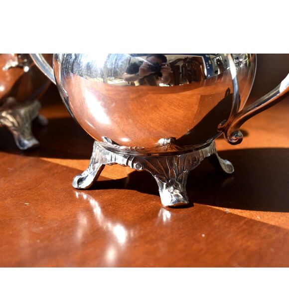 Vintage B Rogers Silverplate Cream Sugar Set Footed Gilt Interior 1224 - Picture 5 of 9